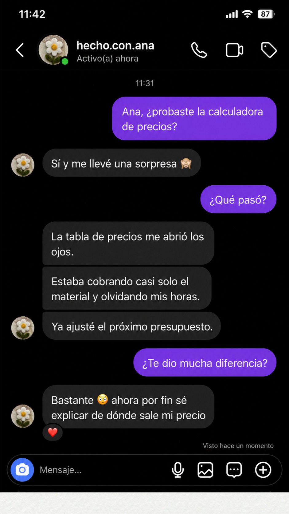 Conversación real: la calculadora mostró que el precio cobrado era demasiado bajo
