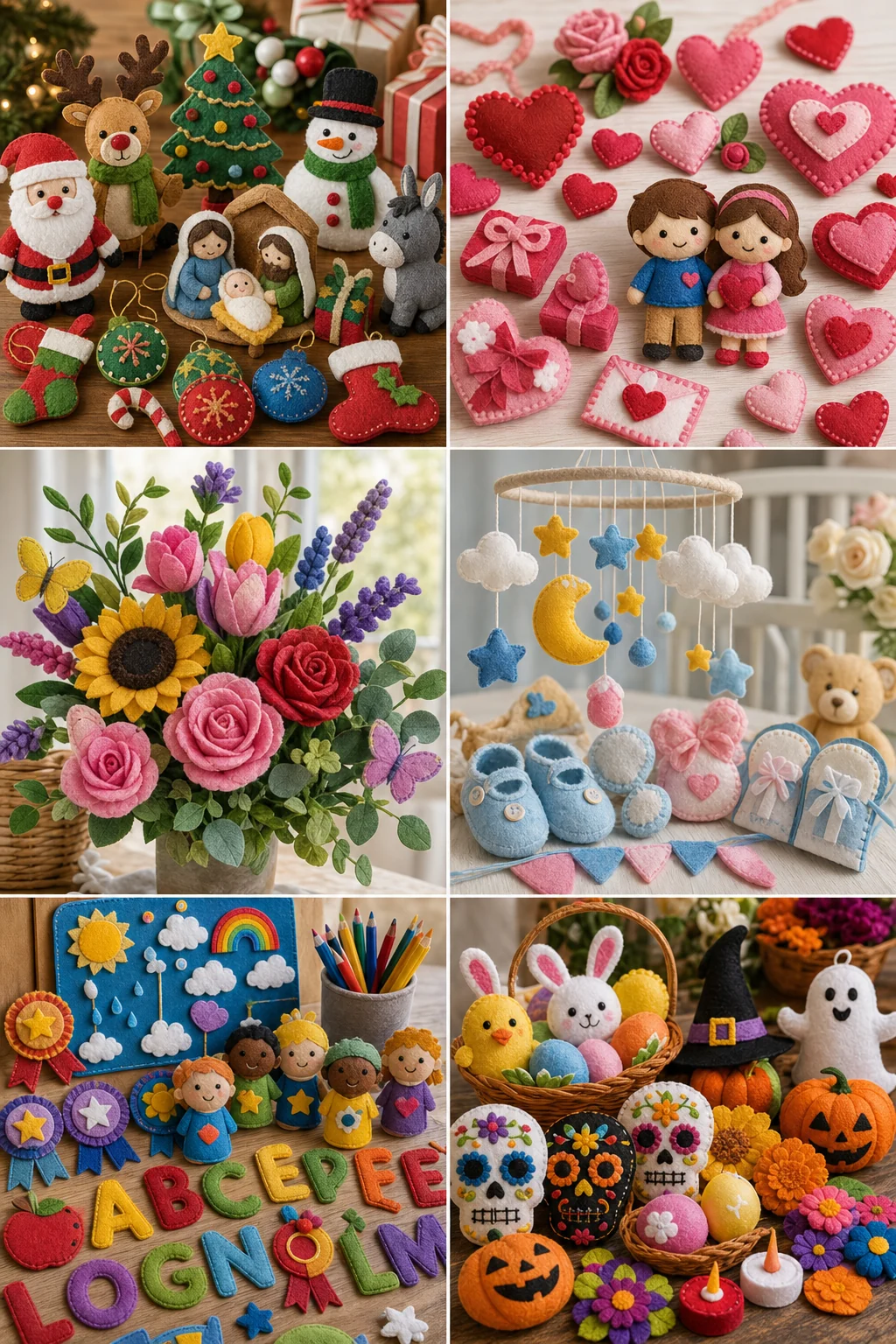 Navidad, amor, flores, baby shower, escuela y fechas especiales hechos en fieltro