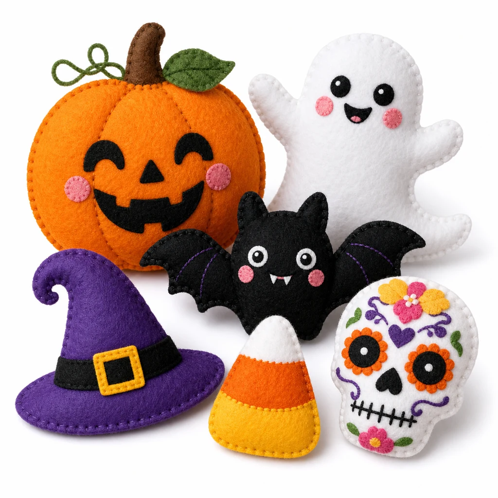 Decoraciones de Halloween terminadas en fieltro